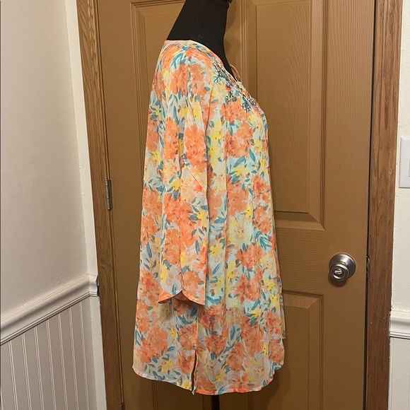 JASON WU Floral Chiffon Beaded Caftan Blouse - Picture 3 of 9